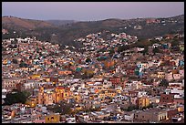 Panoramic view of the historic town and surrounding hills at dawn. Guanajuato, Mexico