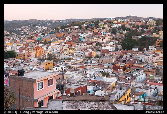 Panoramic view of the town at dawn. Guanajuato, Mexico