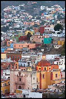 Church San Roque, and houses at dawn. Guanajuato, Mexico