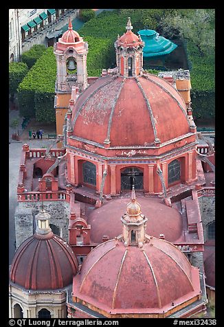 Roofs and domes of Church of San Diego seen from above. Guanajuato, Mexico