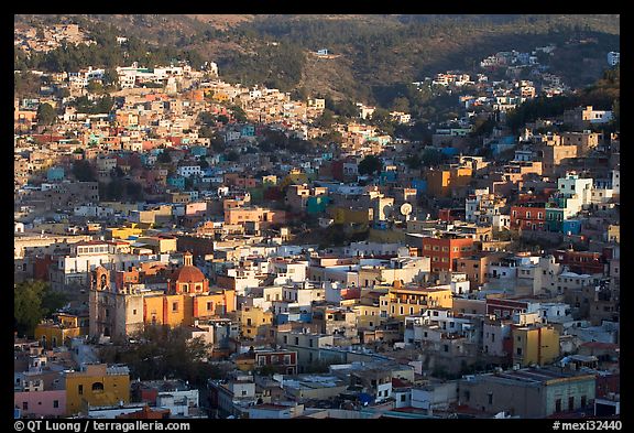 Church San Roque, and hills, early morning. Guanajuato, Mexico