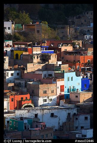 Vividly colored houses on hill, early morning. Guanajuato, Mexico