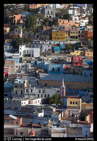 Houses built on steep hill,  early morning. Guanajuato, Mexico