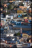 Houses built on steep hill,  early morning. Guanajuato, Mexico