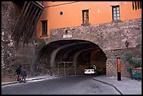 Entrance of one of the subterranean streets with a house built above. Guanajuato, Mexico (color)