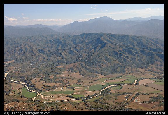 Aerial view of plain, foothills and Sierra de Madre. Mexico (color)