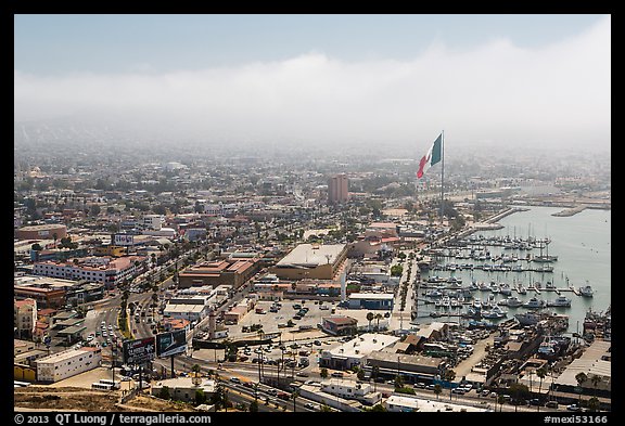 View of downtown and harbor from above, Ensenada. Baja California, Mexico