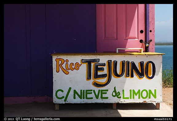 Sign at beachside food stand. Baja California, Mexico (color)