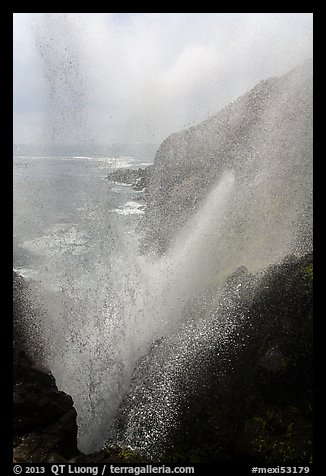 Marine geyser blowing up 100 feet, La Bufadora. Baja California, Mexico (color)