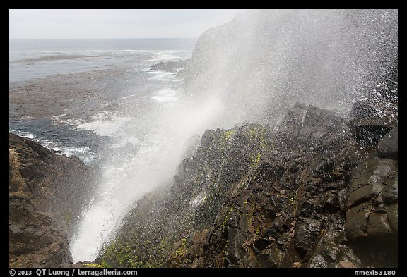 Jet of water blowing up 30 meters, La Bufadora. Baja California, Mexico (color)