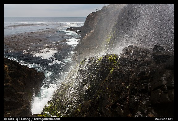 Cliffs and spray from blowhole, La Bufadora. Baja California, Mexico (color)