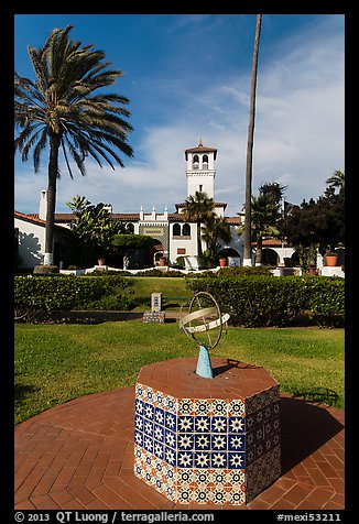 Patio gardens festooned with hand-painted tiles, Riviera Del Pacifico, Ensenada. Baja California, Mexico