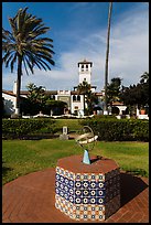 Patio gardens festooned with hand-painted tiles, Riviera Del Pacifico, Ensenada. Baja California, Mexico (color)