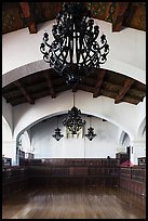 Ballroom and intricate ironwork in heavy chandeliers, Riviera Del Pacifico, Ensenada. Baja California, Mexico (color)