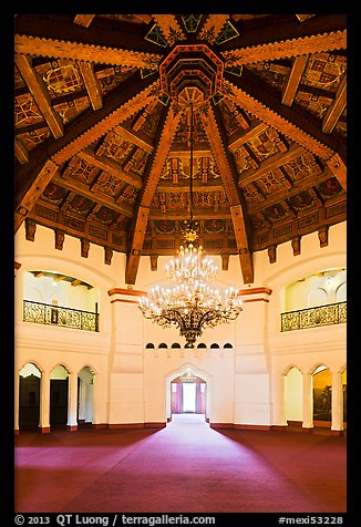 Carved beams and chandelier, casino room, Riviera Del Pacifico, Ensenada. Baja California, Mexico (color)