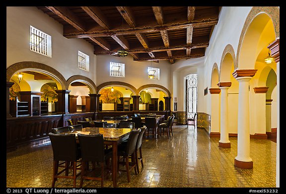 Room with original furniture and mosaics, Riviera Del Pacifico, Ensenada. Baja California, Mexico (color)