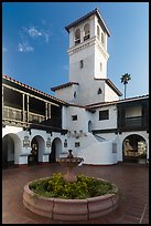 Courtyard, fountain and tower, Riviera Del Pacifico, Ensenada. Baja California, Mexico (color)