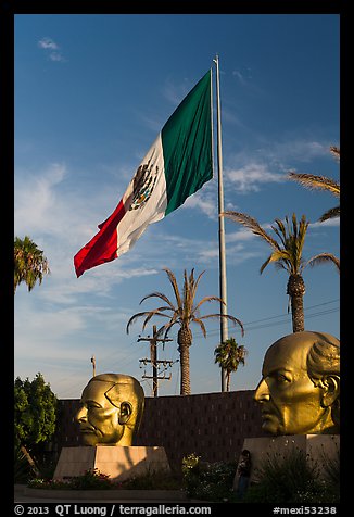 Plaza Civica with giant busts of Mexican heroes, Ensenada. Baja California, Mexico (color)