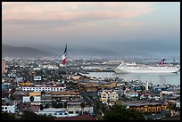 Ensenada harbor, and cruise ship at sunset. Baja California, Mexico (color)