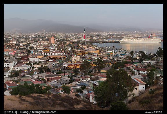 Ensenada and harbor at dusk. Baja California, Mexico (color)