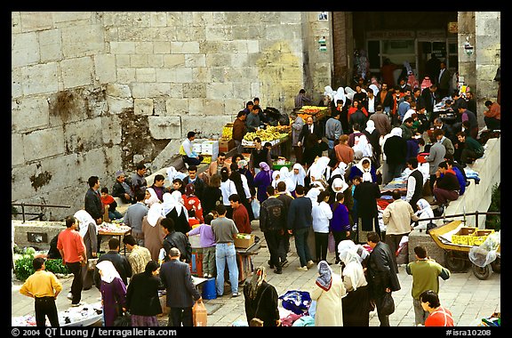 Crowds outside Damascus Gate. Jerusalem, Israel (color)