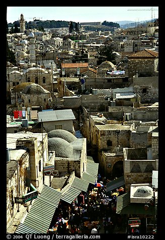 Crowded streets and roofs of the old town. Jerusalem, Israel (color)