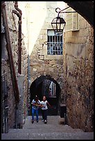 Children on stairs of an old alley. Jerusalem, Israel ( color)