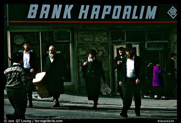 Jews in the ultra-orthodox Mea Shearim district. Jerusalem, Israel (color)