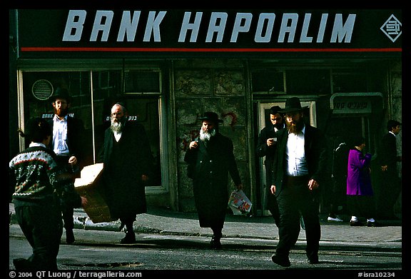 Jews in the ultra-orthodox Mea Shearim district. Jerusalem, Israel (color)