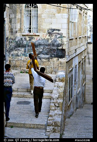 Men carrying crosses. Jerusalem, Israel (color)