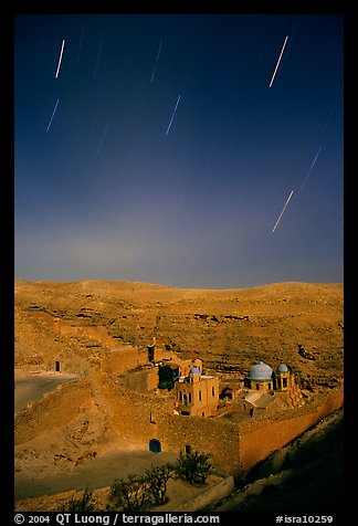 Star trails above the Mar Saba Monastery. West Bank, Occupied Territories (Israel)