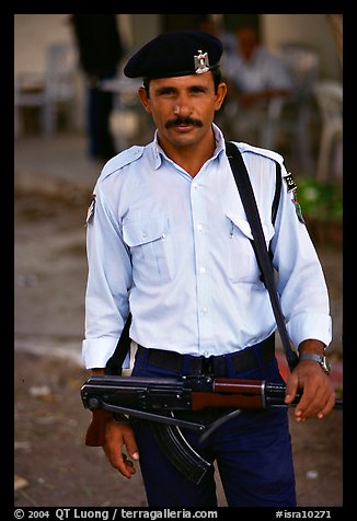 Palestinian Policeman, Jericho. West Bank, Occupied Territories (Israel) (color)