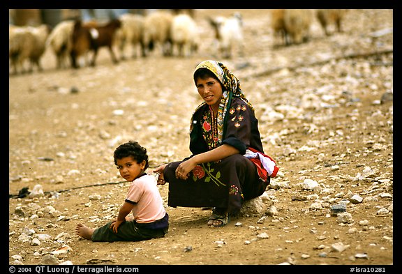 Bedouin woman and child, Judean Desert. West Bank, Occupied Territories (Israel)