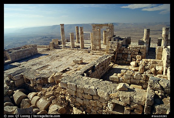 Ruins of the Nabatean Acropolis sitting on a hill, Avdat. Negev Desert, Israel (color)