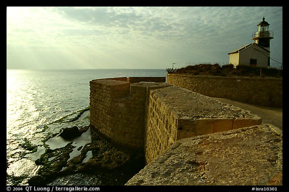 Seawall and lighthouse, late afternoon, Akko (Acre). Israel