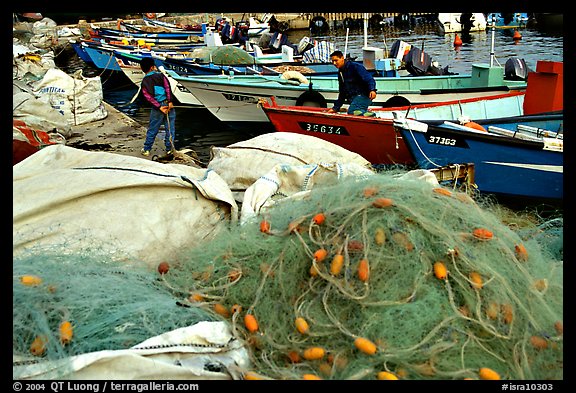 Fishing nets and boats, Akko (Acre). Israel