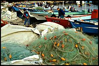 Fishing nets and boats, Akko (Acre). Israel (color)