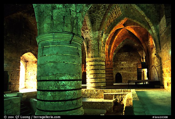 Huge columns in the Knights Hospitalliers quarters, Akko (Acre). Israel (color)