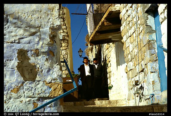 Orthodox jews in a narrow alley, Safed (Tsfat). Israel (color)