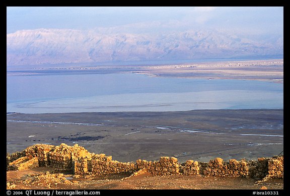 Ancient ruined walls of Masada and Dead Sea valley. Israel (color)