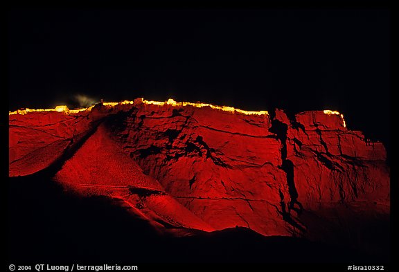 Summit plateau illuminated at night, Masada. Israel (color)