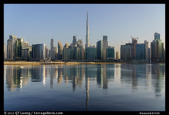 Downtown skyline reflected in Dubai Creek. United Arab Emirates (color)