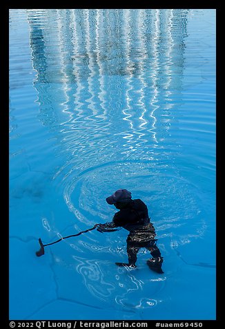 Working cleaning Burj Khalifa fountains. United Arab Emirates (color)