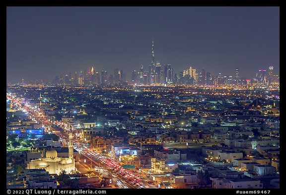 Jumerah Beach Road and downtown skyline at night. United Arab Emirates (color)