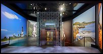 Upper floor of Exhibit 5 with elevator in middle, USA Pavilion. Expo 2020, Dubai, United Arab Emirates ( color)