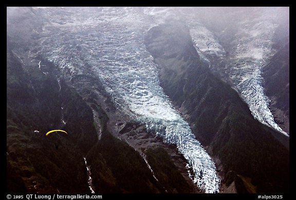 The Bossons glacier, the highest icefall in the Alps. Alps, France