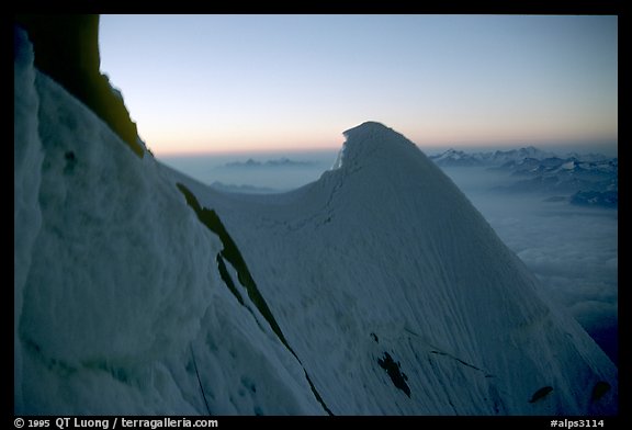 Cornice on the Kuffner ridge of Mt Maudit, Italy and France.  (color)