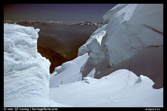 Serac system at the top of the Brenva Spur, Mont-Blanc, Italy.  (color)