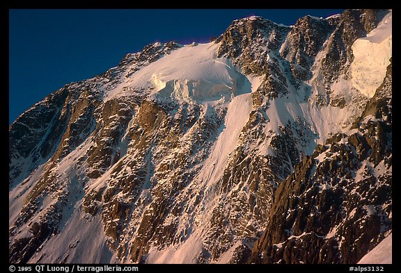 Hanging glaciers, Grand Pilier d'Angle, Mont-Blanc, Italy.  (color)