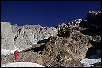 Alpinist approaching the Freney Pillars, Mont-Blanc, Italy.  ( color)